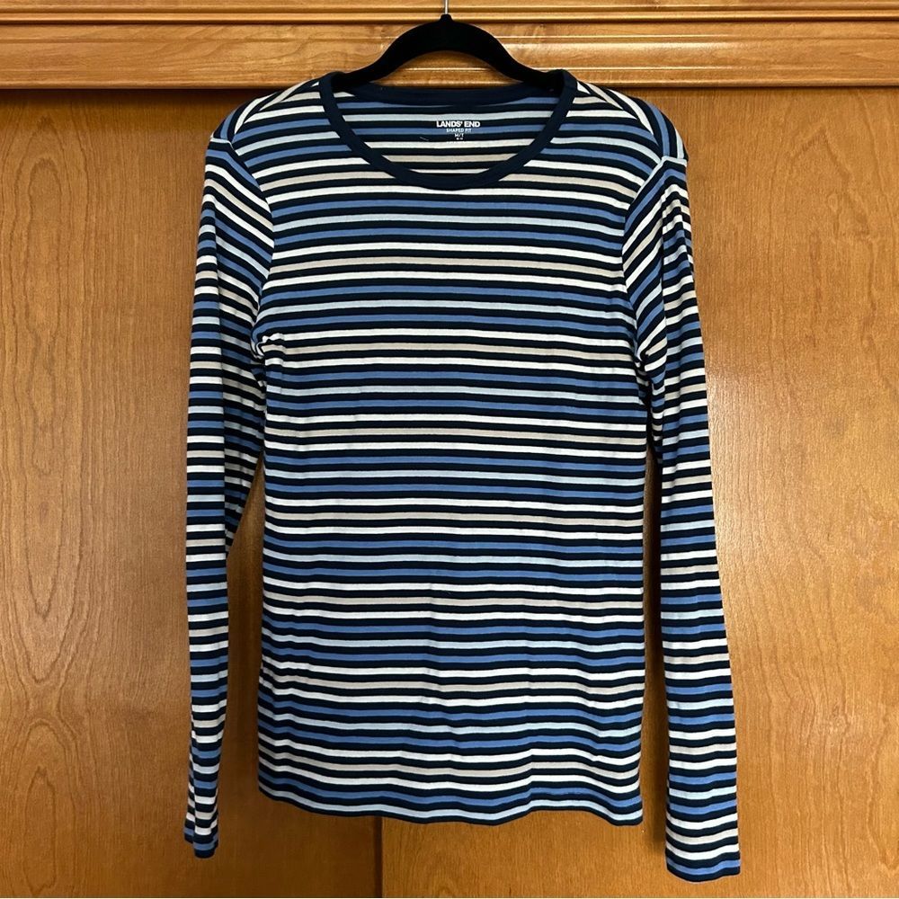 Land’s End Blue Striped Shaped Fit Long Sleeve Tee Size Medium Tall